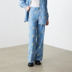 GANNI Magny Indigo Print Organic Cotton Jeans Bleach Blue